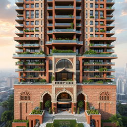 An eye-catching and stunning 20-story skyscraper with a modern structure inspired by nature and Persian architecture, featuring a remarkable fourth floor