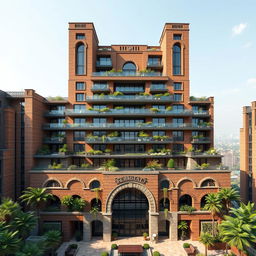 An eye-catching and stunning 20-story skyscraper with a modern structure inspired by nature and Persian architecture, featuring a remarkable fourth floor