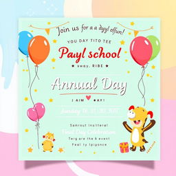 An elegant and colorful invitation card for a play school annual day event