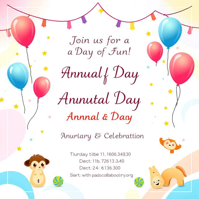 An elegant and colorful invitation card for a play school annual day event
