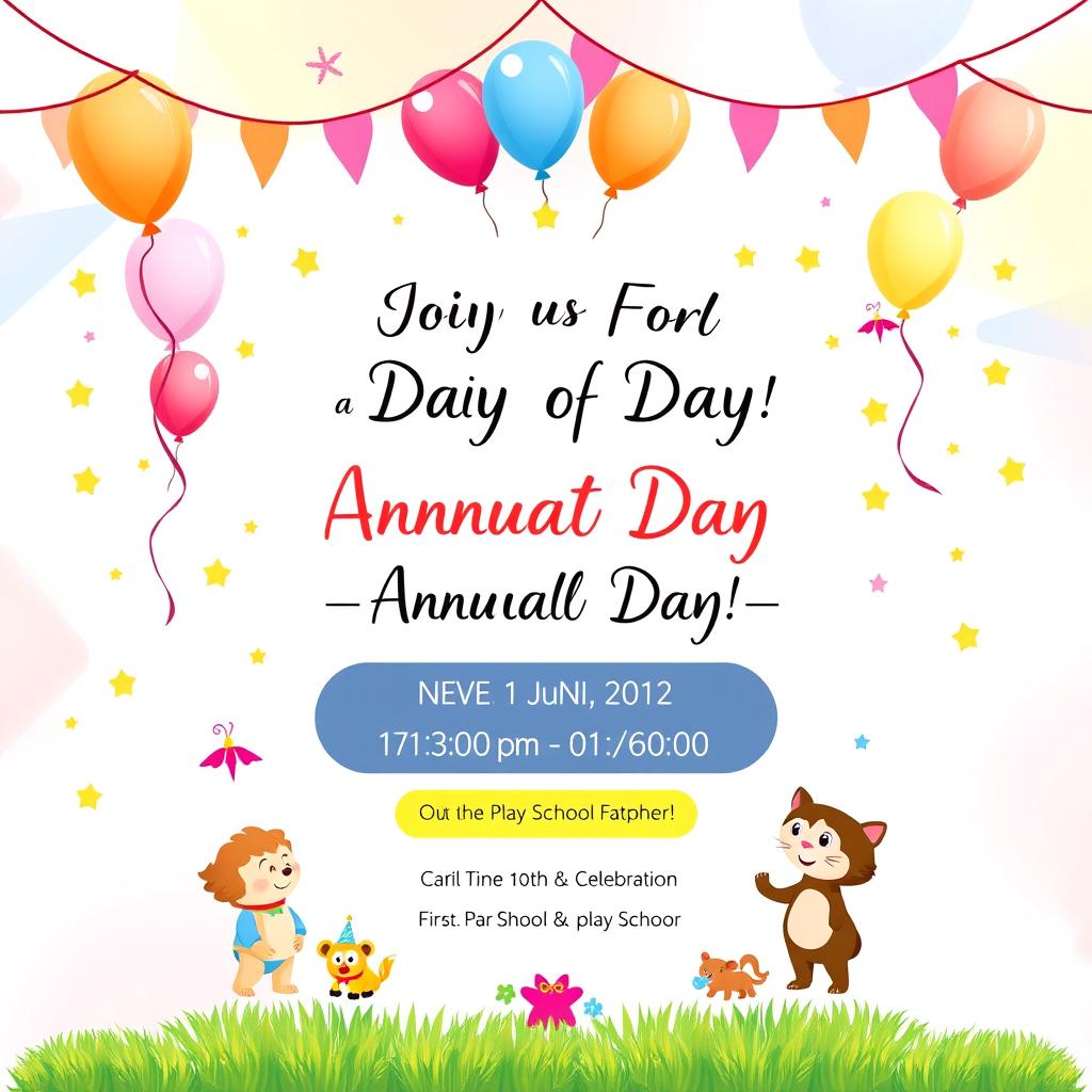 An elegant and colorful invitation card for a play school annual day event