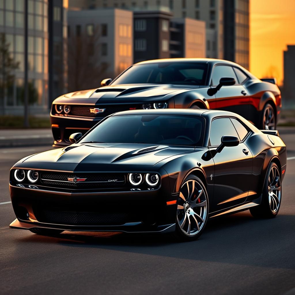 A stunning car fusion featuring a Dodge Challenger and a Cadillac