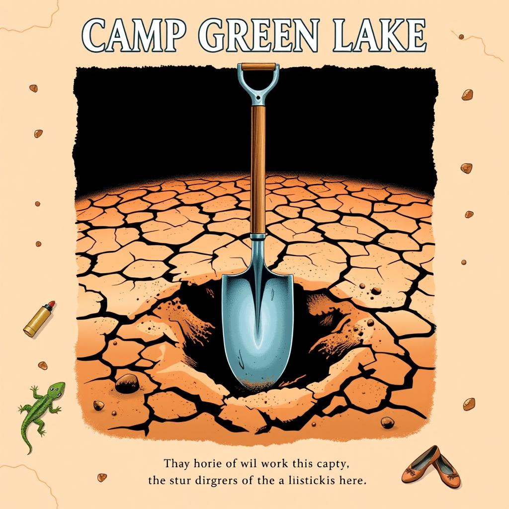 A title page featuring a desert-themed background with cracked, dry soil representing the setting of Camp Green Lake