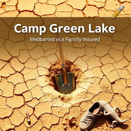 A title page for a presentation themed around Camp Green Lake, featuring a desert-inspired background with cracked, dry soil that reflects a warm, arid environment