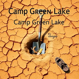 A title page for a presentation themed around Camp Green Lake, featuring a desert-inspired background with cracked, dry soil that reflects a warm, arid environment