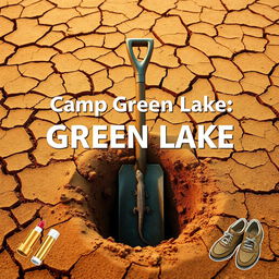 A title page for a presentation themed around Camp Green Lake, featuring a desert-inspired background with cracked, dry soil that reflects a warm, arid environment