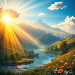 A vibrant, surreal landscape depicting the 'Light of Truth' illuminating everything in a golden, warm glow