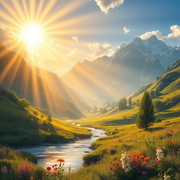 A vibrant, surreal landscape depicting the 'Light of Truth' illuminating everything in a golden, warm glow