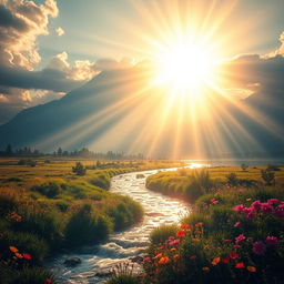 A mesmerizing depiction of the 'Light of Truth' perpetually shining across a breathtaking landscape