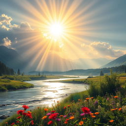 A mesmerizing depiction of the 'Light of Truth' perpetually shining across a breathtaking landscape