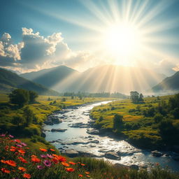 A mesmerizing depiction of the 'Light of Truth' perpetually shining across a breathtaking landscape