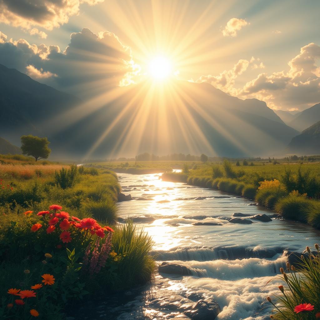 A mesmerizing depiction of the 'Light of Truth' perpetually shining across a breathtaking landscape