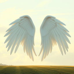 A large, white, elongated wing structure that is open from both sides, resembling a bird's wing but abstract in design