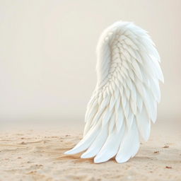 A large, elongated white angel wing spread out beautifully on the ground, showcasing its intricate feathers and pure elegance