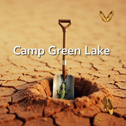 Create a title slide for a presentation with a desert-themed background featuring cracked, dry soil to represent Camp Green Lake