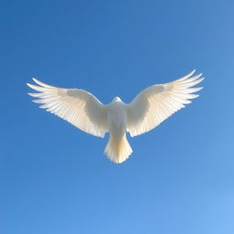 A large and elongated white wing stretched wide open in a clear blue sky, without any clouds