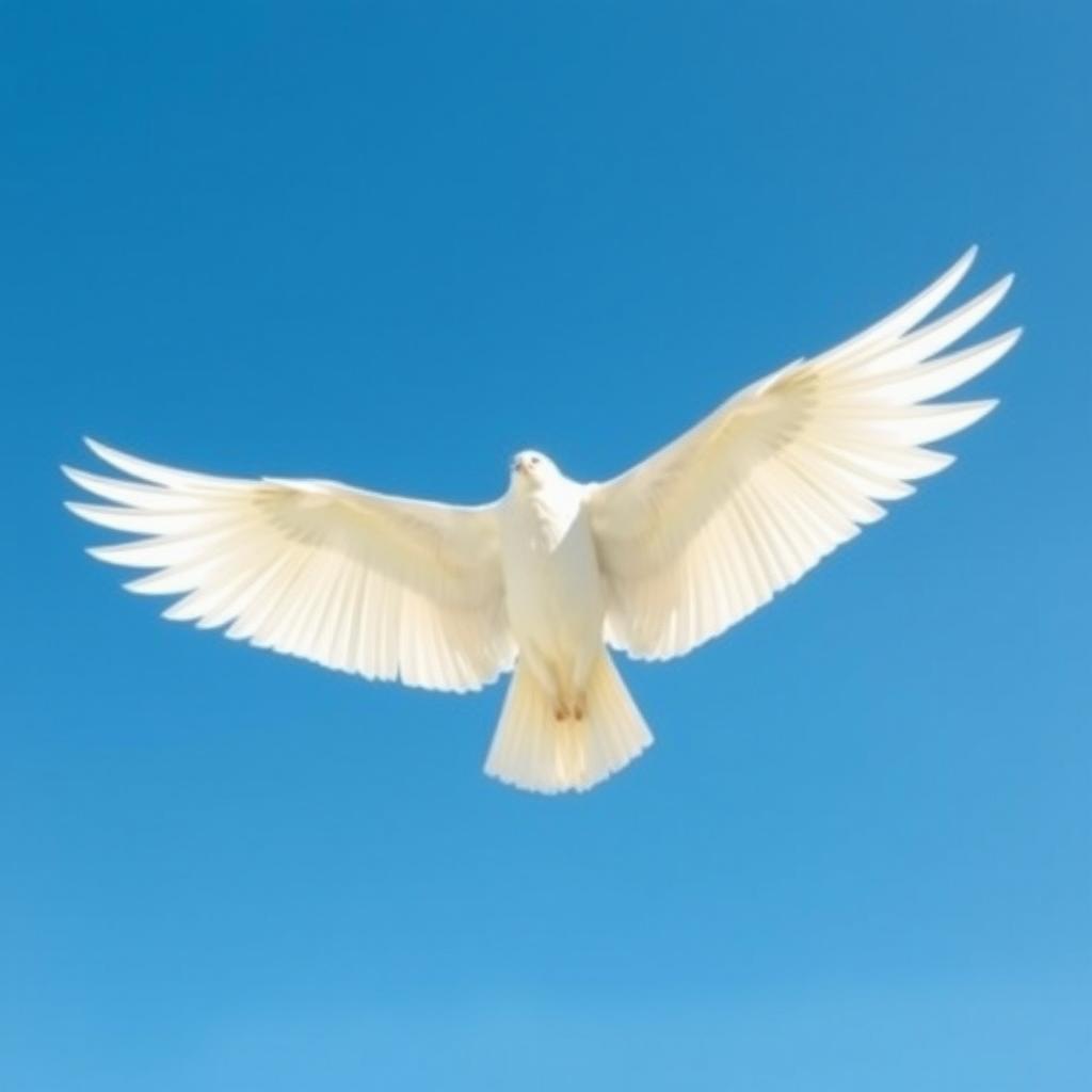 A large and elongated white wing stretched wide open in a clear blue sky, without any clouds