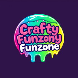 A vibrant and playful circular logo design for 'Crafty Funzone', featuring a colorful dripping paint effect