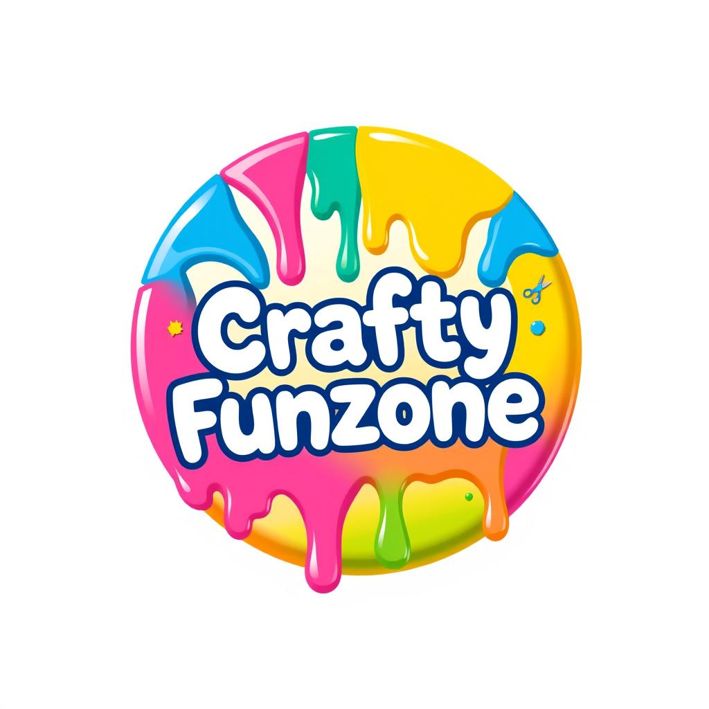 A vibrant and playful circular logo design for 'Crafty Funzone', featuring a colorful dripping paint effect
