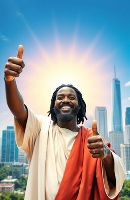 A smiling Black Jesus giving a thumbs up, radiating warmth and positivity