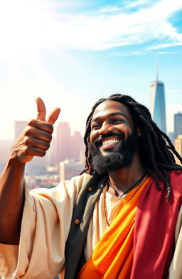 A smiling Black Jesus giving a thumbs up, radiating warmth and positivity