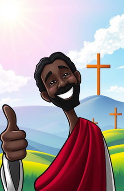 A cheerful and smiling Black Jesus giving a thumbs up, radiating positivity and warmth