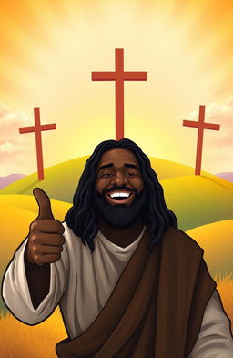 A cheerful and smiling Black Jesus giving a thumbs up, radiating positivity and warmth
