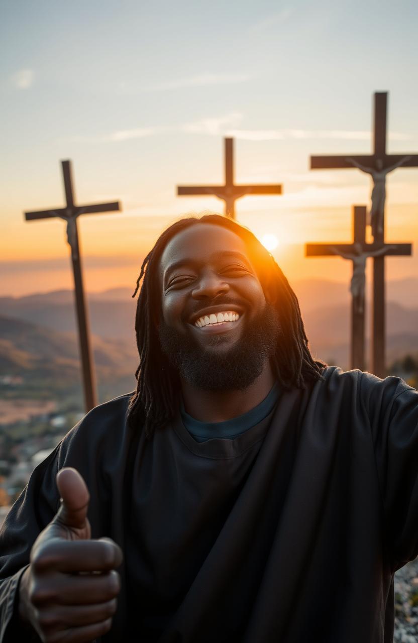 A smiling Black Jesus giving a thumbs up, radiating positivity and warmth
