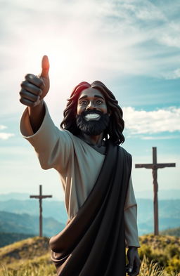 A smiling Black Jesus giving a thumbs up, radiating positivity and warmth