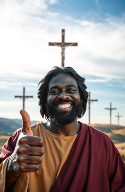 A smiling Black Jesus giving a thumbs up, radiating positivity and warmth