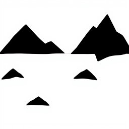 A cartoon-style illustration featuring black mountains against a bright white background