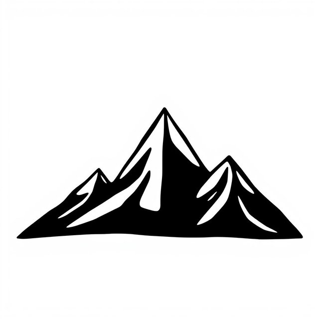 A cartoon-style illustration featuring black mountains against a bright white background