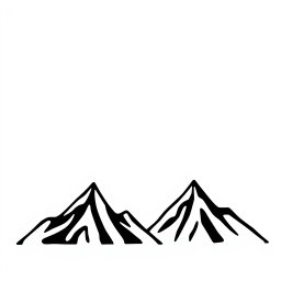 A cartoon-style illustration featuring black mountains against a bright white background