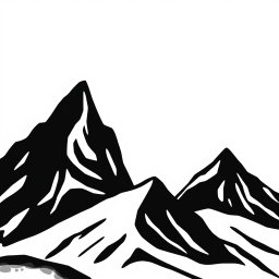 A cartoon-style illustration featuring black mountains against a bright white background