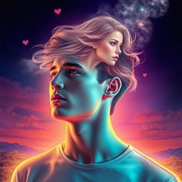 A young woman subtly occupying a man's thoughts, depicted as a ghostly figure in the background of his mind