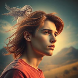 A young woman subtly occupying a man's thoughts, depicted as a ghostly figure in the background of his mind