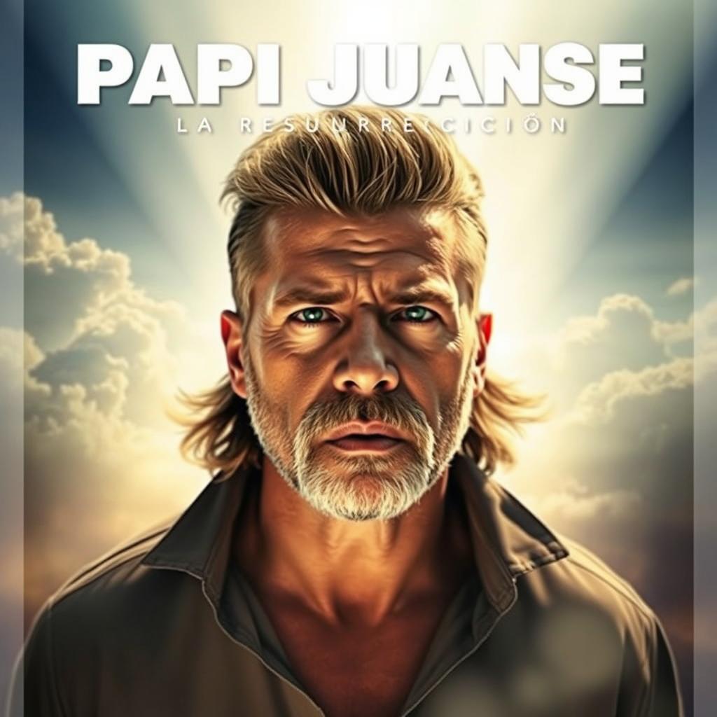 A movie poster for 'Papi Juanse, la resurrección', featuring a Colombian man in his 30s, with a light beard and a mullet hairstyle