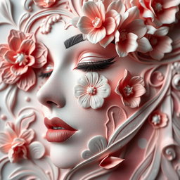a close-up shot of a beautifully designed art piece representing femininity and beauty, showcasing intricate details of floral elements intertwined with abstract patterns, exuding a sense of elegance and allure, surrounded by soft pastel colors and ethereal lighting that creates a dreamy atmosphere