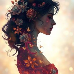 A highly detailed and vibrant artistic depiction of a female silhouette surrounded by soft, ethereal light