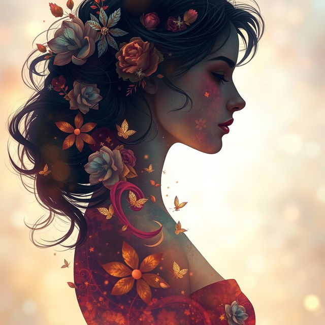 A highly detailed and vibrant artistic depiction of a female silhouette surrounded by soft, ethereal light