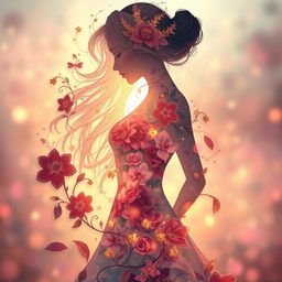 A highly detailed and vibrant artistic depiction of a female silhouette surrounded by soft, ethereal light