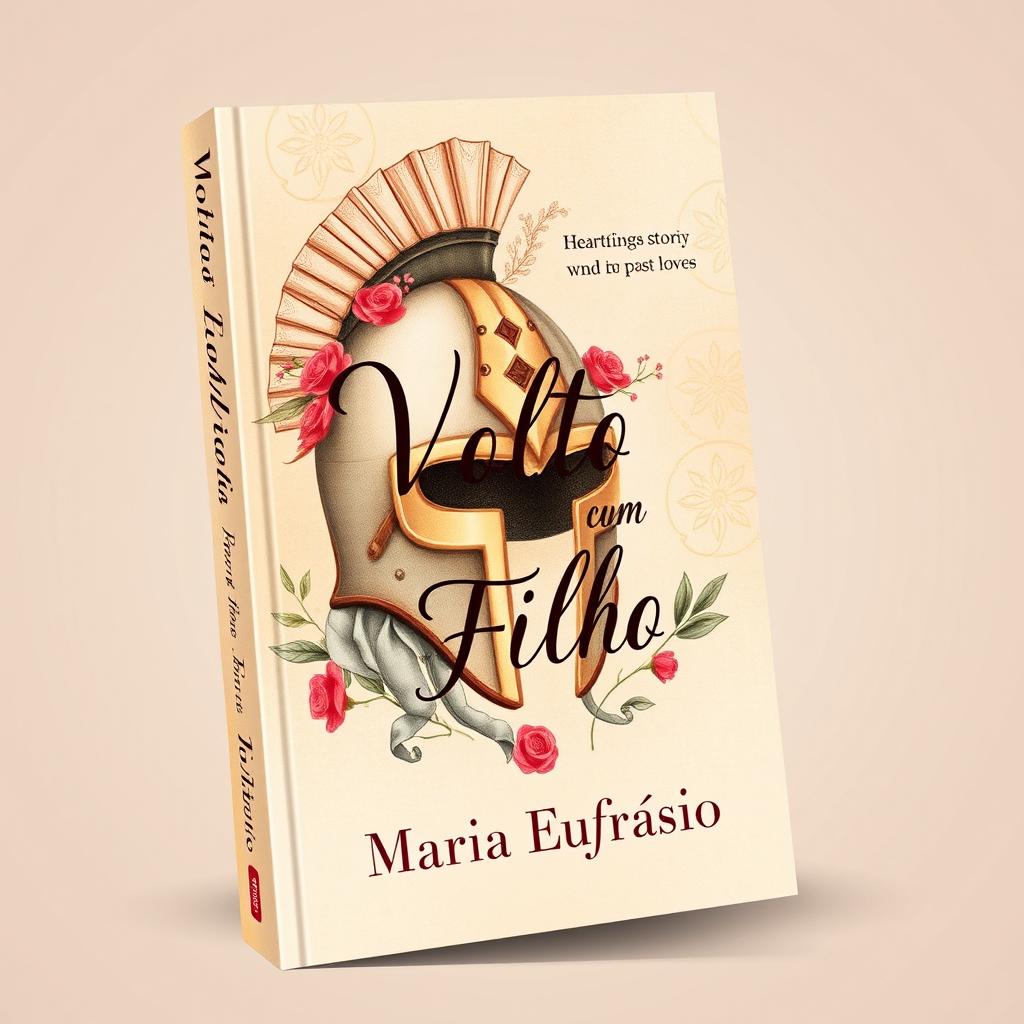 A romantic book cover design featuring a beautifully illustrated helmet symbolizing strength and protection, intertwined with elements representing love and reconciliation