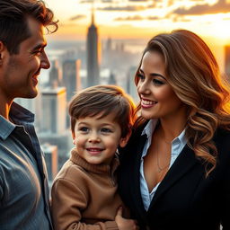 A captivating romance novel cover featuring a beautiful young woman with wavy hair and a warm smile, alongside an adorable 6-year-old boy with bright eyes and a playful demeanor