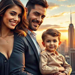 A captivating romance novel cover featuring a beautiful young woman with wavy hair and a warm smile, alongside an adorable 6-year-old boy with bright eyes and a playful demeanor