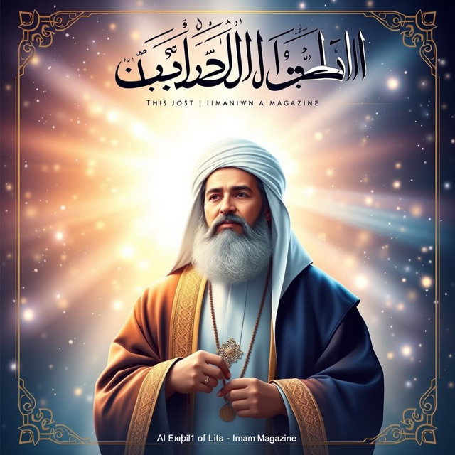 A magazine cover themed around Imam Mahdi, showcasing an artistic representation of Imam Mahdi in a serene and ethereal environment