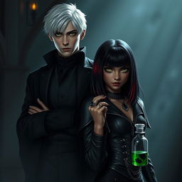 Draco Malfoy from Harry Potter standing confidently alongside Liv, a character with dark skin and an intriguing presence