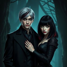 Draco Malfoy from Harry Potter standing confidently next to a dark-haired, villainous character named Liv