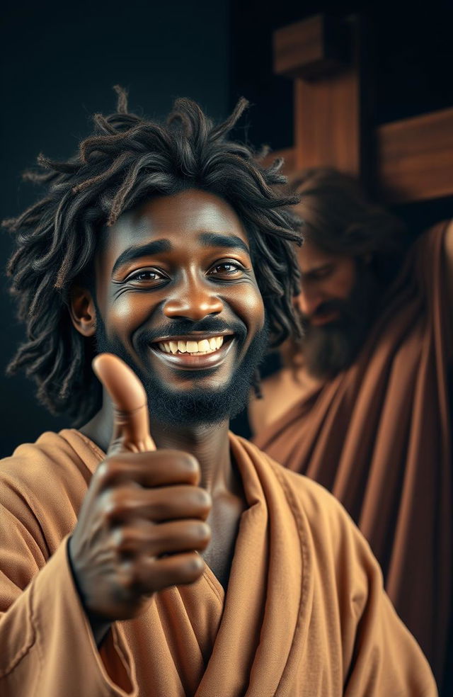 A split scene featuring two contrasting depictions of Jesus Christ