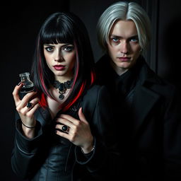 Draco Malfoy from Harry Potter standing alongside a character named Liv, who has a striking appearance