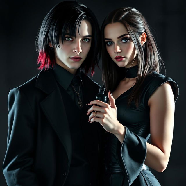 Draco Malfoy from Harry Potter standing alongside a character named Liv, who has a striking appearance